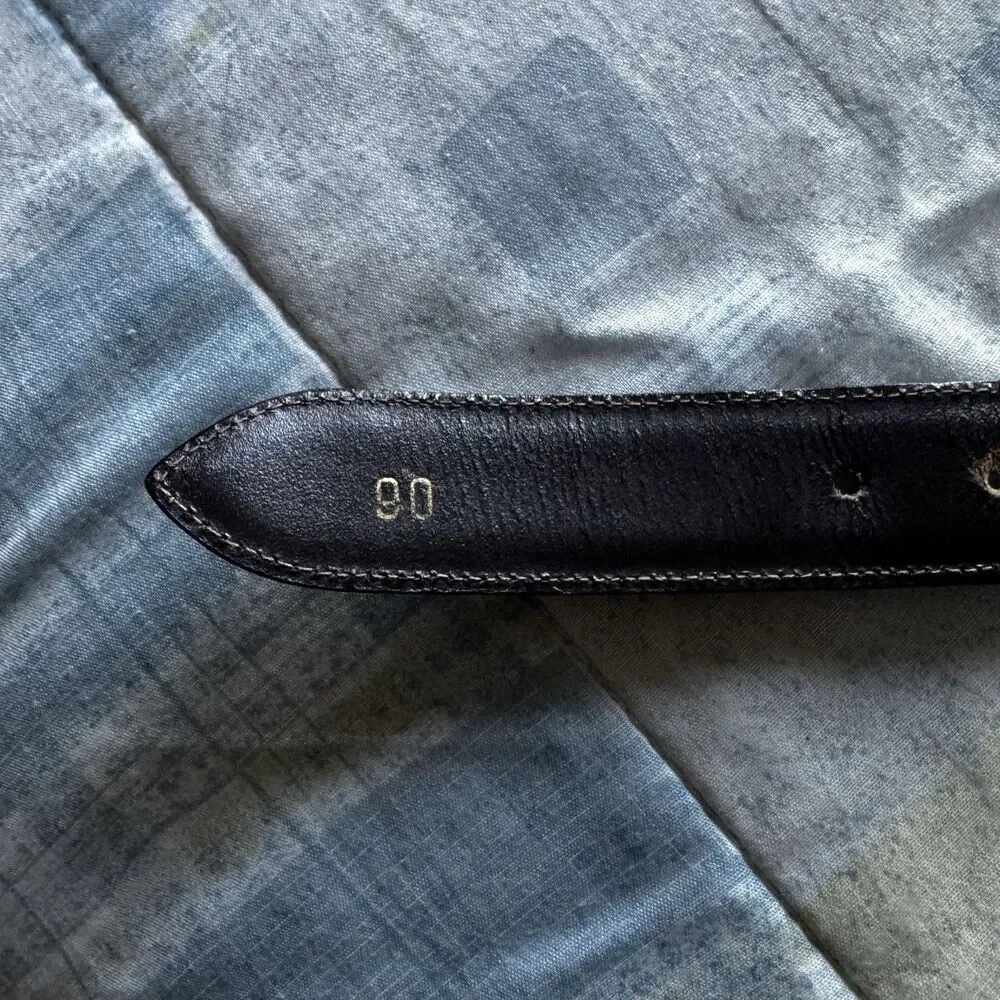 Gucci Dual Metal Monogram GG Leather Vintage Rare Canvas Dark Blue Belt Size 90